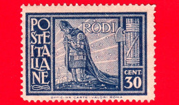 Nuovo - MNH -ITALIA - Colonie - Egeo - Rodi - 1929 - Pittorica No Filigrana - Cavaliere Inginocchiato E Gerusalemme - 30 - Egeo (Rodi)