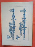 LES METAUX OUVRES 1884 LITHO FER FONTE CUIVRE ZINC " CREMONES ( CUIVRE DORE ET CISELE ) CAMUS A PARIS " 1 PLANCHE - Architecture