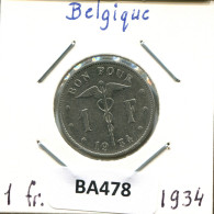 1 FRANC 1934 FRENCH Text BÉLGICA BELGIUM Moneda #BA478.E - 1 Franc