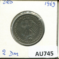 2 DM 1969 D K.ADENAUER ALEMANIA Moneda GERMANY #AU745.E - 2 Marcos