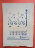 LES METAUX OUVRES 1884 LITHO FER FONTE CUIVRE ZINC " ENTOURAGE DE TOMBE M M CHERIER VILFORT A SAINT QUENTIN " 1 PLANCHE - Architecture