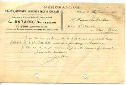 1923 - Lettre Commerciale De La Maison BATARD (Clisson) - GRAINS - GRAINES - LEGUMES SECS - Alimentos