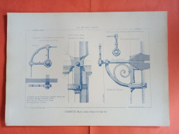 LES METAUX OUVRES 1884 LITHO FER FONTE CUIVRE ZINC " SONNETTE FER FORGE LIME MUSEE LORRAIN A NANCY " 1 PLANCHE - Architecture