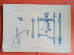 LES METAUX OUVRES 1884 LITHO FER FONTE CUIVRE ZINC " CLOCHE DE SERVICE M M CUNY ARCH ET POIROT SERR A NANCY " 1 PLANCHE - Architecture