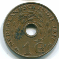 1 CENT 1937 NETHERLANDS EAST INDIES INDONESIA Bronze Colonial Coin #S10259.U - Indes Neerlandesas