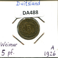 5 REICHSPFENNIG 1926 A GERMANY Coin #DA488.2.U - 5 Rentenpfennig & 5 Reichspfennig