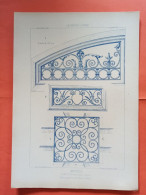 LES METAUX OUVRES 1884 LITHO FER FONTE CUIVRE ZINC " IMPOSTES Mr PERRAULT SERR A PARIS ET LOCQUET A ROUEN "1 PLANCHE - Architecture