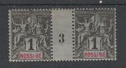 NOSSI BE - 1894 - N°Yv. 27 - Type Groupe 1c Noir - Paire Millésimée 3 - Neuf * / MHVF - Unused Stamps