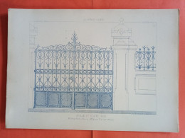 LES METAUX OUVRES 1884 LITHO FER FONTE CUIVRE ZINC " GRILLE ET CLAIRE-VOIE M GENAY ARCHITECTE A NANCY " 1 PLANCHE - Architecture