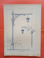 LES METAUX OUVRES 1884 LITHO FER FONTE CUIVRE ZINC " PORTE LANTERNES Mr LECLERE SERRURIER A PARIS " 1 PLANCHE - Architecture