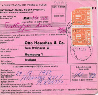 32214# SUEDE MANDAT POSTE INTERNATIONAL INTERNATIONELL POSTANVISNING JOHANNESHOV 1957 HAMBURG SWEDEN SVERIGE - Cartas & Documentos