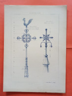 LES METAUX OUVRES 1884 LITHO FER FONTE CUIVRE ZINC " FAITAGES EGLISE DE NOZAY Mr MEREL SERRURIER A NANTES " 1 PLANCHE - Architecture