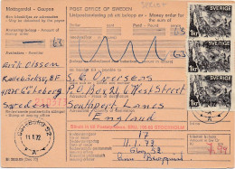 32219# SUEDE MONEY ORDER LISTPOSTANVISNING GÖTEBORG 1972 ENGLAND SWEDEN SVERIGE - Lettres & Documents