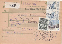 32221# SUEDE INRIKES POSTPAKET GRUMS 1974 HÄGERSTEN SWEDEN SVERIGE - Lettres & Documents