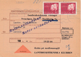 32223# SUEDE POSTFÖRSKOTT 1966 STOCKHOLM ÄSPERÖD SWEDEN SVERIGE - Covers & Documents