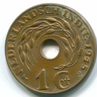 1 CENT 1945 P INDIAS ORIENTALES DE LOS PAÍSES BAJOS INDONESIA Bronze #S10418.E - Nederlands-Indië