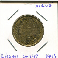 2 FRANCS 1945 TÚNEZ TUNISIA Moneda Muhammad VIII #AP808.2.E - Tunisie