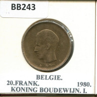 20 FRANCS 1980 DUTCH Text BELGIQUE BELGIUM Pièce #BB243.F - 20 Frank