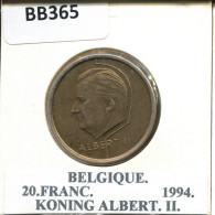 20 FRANCS 1994 FRENCH Text BELGIQUE BELGIUM Pièce #BB365.F - 20 Frank