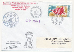 TAAF - Env. Aff 3,40 Poisson Bécasse, Obl Port Aux Français Kerguelen 21/11/1993 - Marion Dufresne, Opération Minerve - Cartas & Documentos