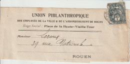 France 1c Blanc Sur Bande Pour Journaux Union Philanthropique Rouen - 1900-29 Blanc