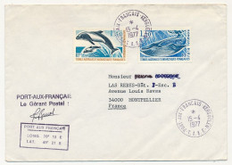 TAAF - Env. Aff 1,50 Dauphin De Commerson + 1,10 Rorqual Bleu - Obl Port Aux Français Kerguelen 15/4/1977 - Brieven En Documenten