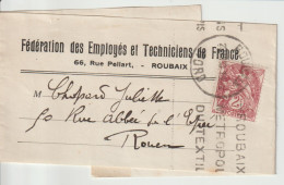 France 2c Blanc Sur Bande Pour Journaux Fédération Des Employés Roubaix - 1900-29 Blanc