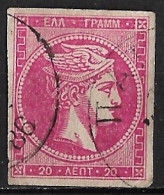 Plateflaw 20F6 (horizontal Line) In GREECE 1880-86 Large Hermes Head Athens Issue 20 L Aniline Red Vl. 72 A / H 59 II A - Variétés Et Curiosités