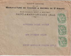France Bande De 3 Du 5c Blanc Entete Manufacture Chaines Et Ancres St Amand (59) - 1900-29 Blanc