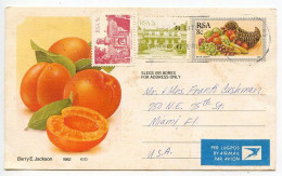 South Africa 1983 8p. Fruit Cornucopia Illustrated Postal Card - Peaches; Pietemaritzburg To Miami, Florida - Cartas & Documentos