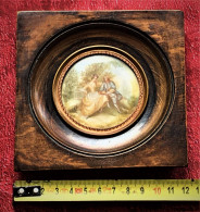 Miniature Cadre Bois Précieux Peinture Sur Iv.-Art Antiquités Tableaux Dessins D'art Eaux Fortes-Goût XVIIIe Siècle - Etsen