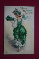 Ellen Clapsaddle Signed-Young Girl "And It's The Green Shamrock' - Old Vintage Relief Postcard - 1900s - Clapsaddle