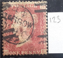 GB Queen Victoria 1858 - 1864 Yvert 26 , One Penny Rouge Planche Plate 123 Obl GLASGOW Cds Cancel , TB - Oblitérés