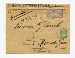 !!! TYPES BLANC ET MERSON DE FRANCE SUR LETTRE DE TRIPOLI DE BARBARIE DE 1903 - Covers & Documents