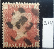 GB Queen Victoria 1858 - 1864 Yvert 26 , One Penny Rouge Planche Plate 214  Obl TB - Oblitérés