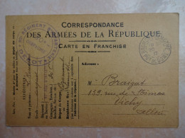 CARTE FRANCE Correspondance Des Armées De La République Cachet Tampon 92 Ième Régiment D'infanterie Oblitération BROMONT - Autres & Non Classés