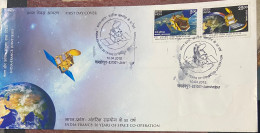 Space Exploration, Rocket, Satellite, Communication, India France Joint Issue, Setenant Stamps On Fdc,india - Brieven En Documenten