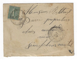 St ETIENNE Son De NEUIALE Cantal 15c Semeuse Lignée Yv 130 Ob 4 12 1905 - Manual Postmarks