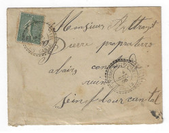 St ETIENNE Son De NEUIALE Cantal 15c Semeuse Lignée Yv 130 Ob 4 12 1905 - Handstempel