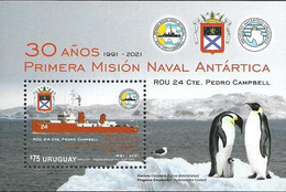 URUGUAY, 2021, MNH,ANTARCTIC, SHIPS, BIRDS, PENGUINS, S/SHEET - Other & Unclassified