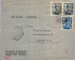 1940 BARCELONA - LEIPZIG , SOBRE CIRCULADO , CORREO AÉREO , DOBLE CENSURA , ED. 930 X 2 , 929 , FRANCO , SÁNCHEZ TODA - Cartas & Documentos