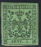 1852 - 5 C. Verde Senza Punto Dopo La Cifra - Nuovo Su Frammento Di Carta (valutato Come Senza Gomma) - Modena