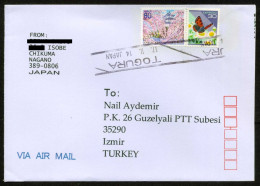 Japan, Togura 17/11/2014 Air Mail Cover Used To Izmir | Mi 2509A Butterfly, Daisy, Tree, House - Briefe U. Dokumente