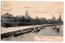 Allemagne --DRESDEN---1906--- Terrassenufer  (bateaux --péniche)--timbre--cachet Dresden - Dresden