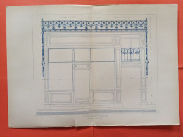 LES METAUX OUVRES 1884 LITHO FER FONTE CUIVRE ZINC " DEVANTURE AVEC MARQUISE EXECUTE A ANGERS " 3 PLANCHES DONT DOUBLE - Architecture