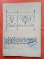 LES METAUX OUVRES 1884 LITHO FER FONTE CUIVRE ZINC " ENTOURAGE DE TOMBE Mr PERRAULT SERRURIER A PARIS  " 1 PLANCHE - Architecture