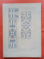 LES METAUX OUVRES 1884 LITHO FER FONTE CUIVRE ZINC " PANNEAU DE PORTE SERRURIERS A NANTES ET SAINT QUENTIN " 1 PLANCHE - Architecture