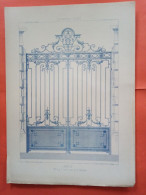 LES METAUX OUVRES 1884 LITHO FER FONTE CUIVRE ZINC " GRILLE Mr ACH POETTE SERRURIER A SAINT QUENTIN " 1 PLANCHE - Architecture