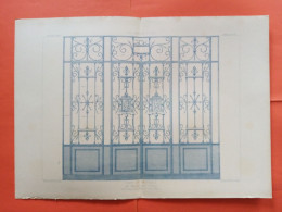 LES METAUX OUVRES 1884 LITHO FER FONTE CUIVRE ZINC " PORTE DE VESTIBULE Mr PERRAULT SERRURIER A PARIS " 1 PLANCHE DOUBLE - Architecture