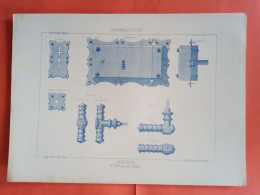 LES METAUX OUVRES 1884 LITHO FER FONTE CUIVRE ZINC " SERRURES Mr ALB CUNY ARCHITECTE A NANCY " 1 PLANCHE - Architecture